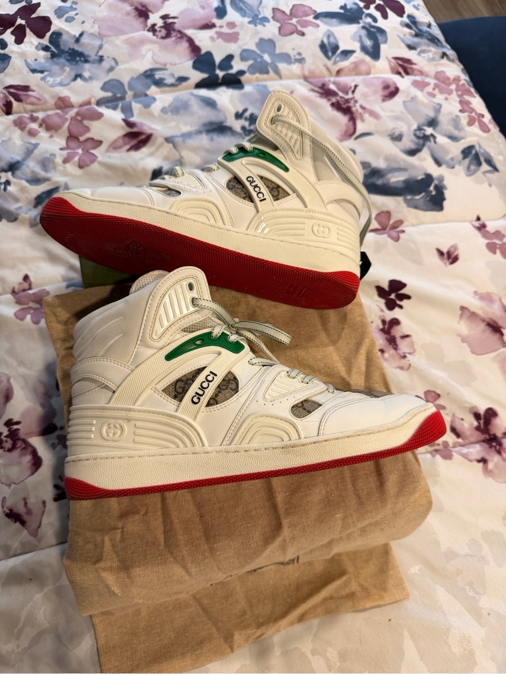 Auth Gucci W Basket High-Top Sneakers Wht Demetra Supreme GG Monogram w/ DB Box - Picture 5 of 5